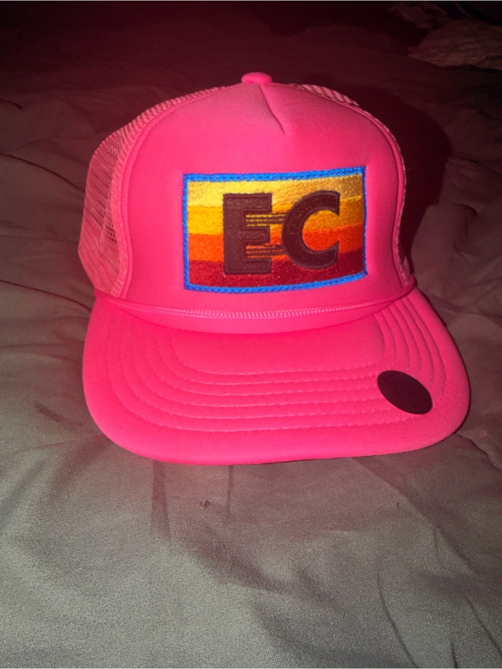 Electric Family Neon Pink Trucker Hat with Multicolor EC Patch